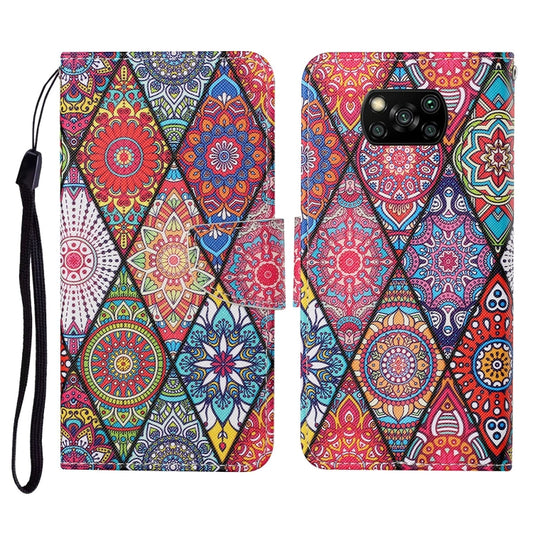 For Xiaomi Poco X3 NFC Colored Drawing Pattern Horizontal Flip Leather Case with Holder & Card Slots & Wallet & Lanyard(Rhombus Totem) - Xiaomi Cases by buy2fix | Online Shopping UK | buy2fix