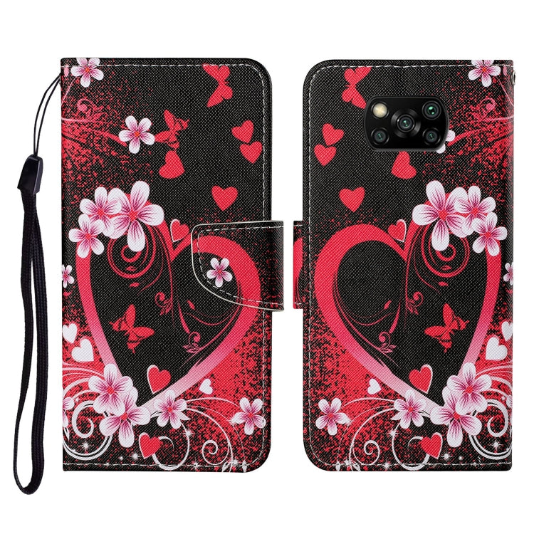 For Xiaomi Poco X3 NFC Colored Drawing Pattern Horizontal Flip Leather Case with Holder & Card Slots & Wallet & Lanyard(Red Heart) - Xiaomi Cases by buy2fix | Online Shopping UK | buy2fix