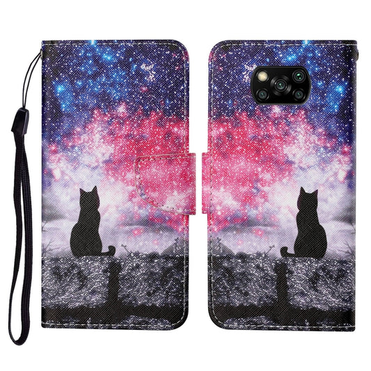 For Xiaomi Poco X3 NFC Colored Drawing Pattern Horizontal Flip Leather Case with Holder & Card Slots & Wallet & Lanyard(Starry Cat) - Xiaomi Cases by buy2fix | Online Shopping UK | buy2fix