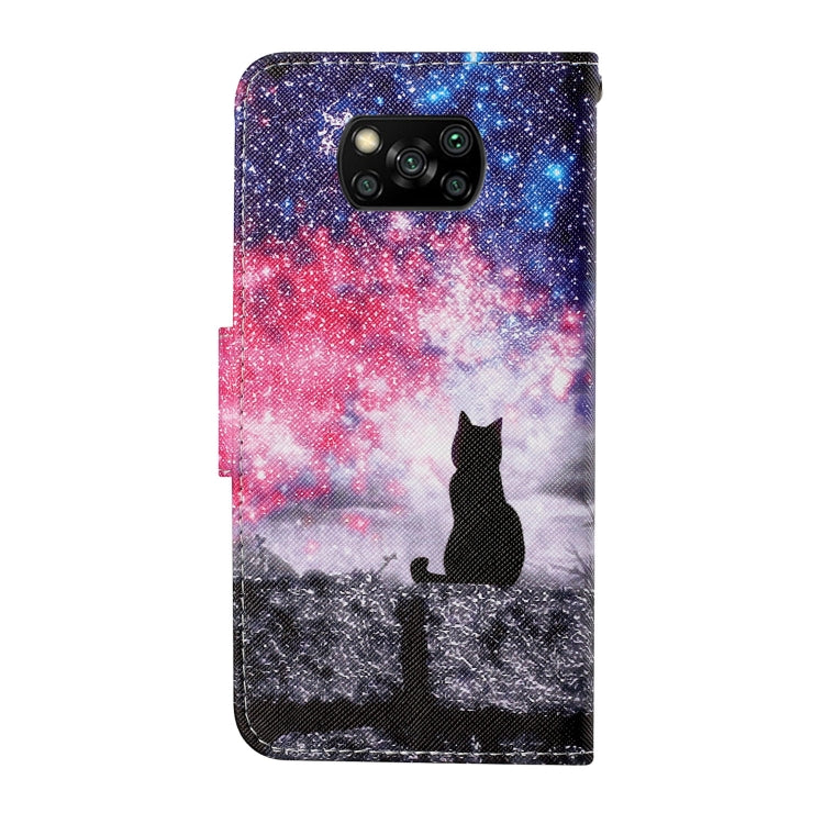 For Xiaomi Poco X3 NFC Colored Drawing Pattern Horizontal Flip Leather Case with Holder & Card Slots & Wallet & Lanyard(Starry Cat) - Xiaomi Cases by buy2fix | Online Shopping UK | buy2fix