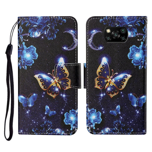 For Xiaomi Poco X3 NFC Colored Drawing Pattern Horizontal Flip Leather Case with Holder & Card Slots & Wallet & Lanyard(Moon Butterfly) - Xiaomi Cases by buy2fix | Online Shopping UK | buy2fix