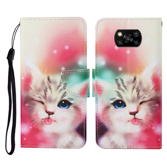 For Xiaomi Poco X3 NFC Colored Drawing Pattern Horizontal Flip Leather Case with Holder & Card Slots & Wallet & Lanyard(Squint Cat) - Xiaomi Cases by buy2fix | Online Shopping UK | buy2fix