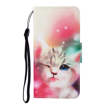 For Xiaomi Poco X3 NFC Colored Drawing Pattern Horizontal Flip Leather Case with Holder & Card Slots & Wallet & Lanyard(Squint Cat) - Xiaomi Cases by buy2fix | Online Shopping UK | buy2fix