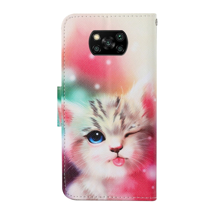 For Xiaomi Poco X3 NFC Colored Drawing Pattern Horizontal Flip Leather Case with Holder & Card Slots & Wallet & Lanyard(Squint Cat) - Xiaomi Cases by buy2fix | Online Shopping UK | buy2fix