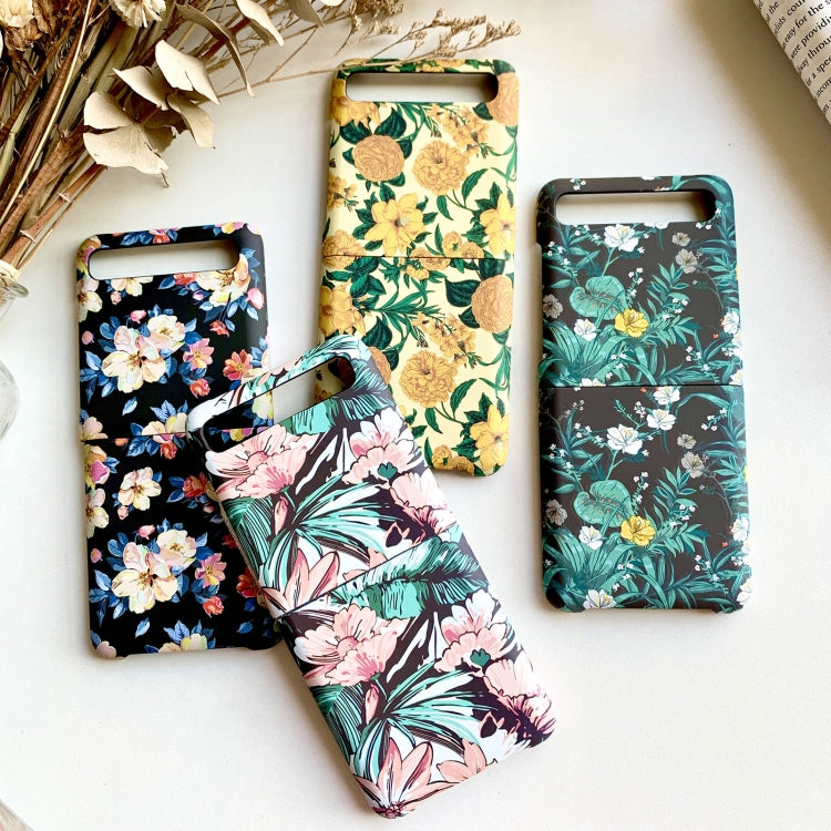 For Samsung Galaxy Z Flip 5G / 4G Floral Pattern Folding PC Protective Case(Blue) by buy2fix