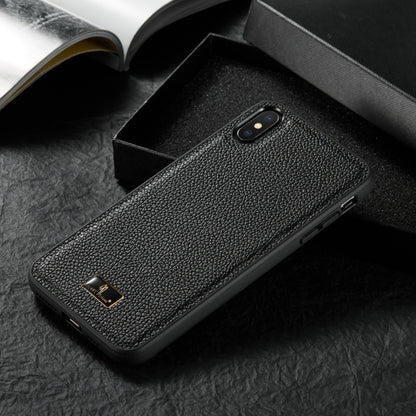 For iPhone XR Fierre Shann Leather Texture Phone Back Cover Case(Lychee Black) - More iPhone Cases by FIERRE SHANN | Online Shopping UK | buy2fix
