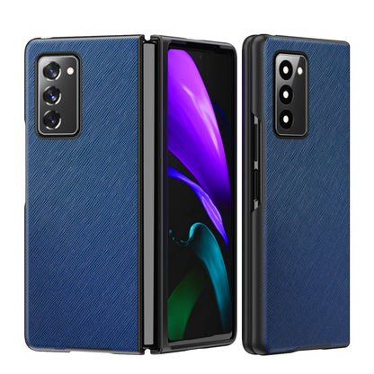 For Samsung Galaxy Z Fold2 5G Leather Texture + PC Full Coverge Folding Case(Blue Cross Texture) by buy2fix