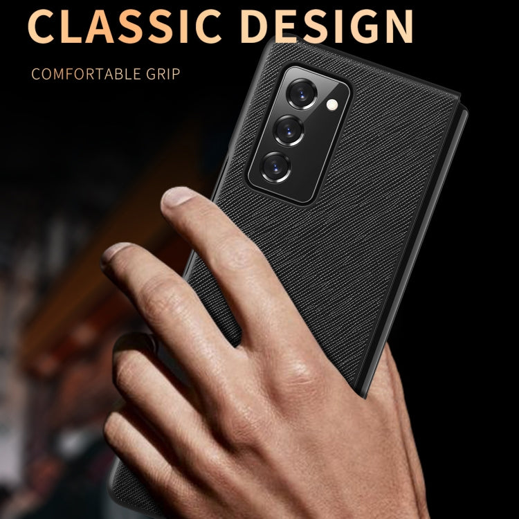 For Samsung Galaxy Z Fold2 5G Leather Texture + PC Full Coverge Folding Case(Black Cross Texture) by buy2fix