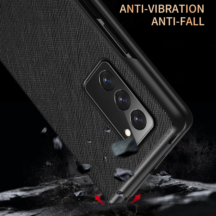 For Samsung Galaxy Z Fold2 5G Leather Texture + PC Full Coverge Folding Case(Black Cross Texture) by buy2fix