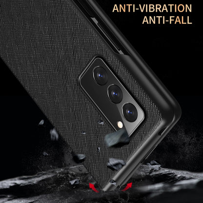 For Samsung Galaxy Z Fold2 5G Leather Texture + PC Full Coverge Folding Case(Blue Litchi Texture) by buy2fix