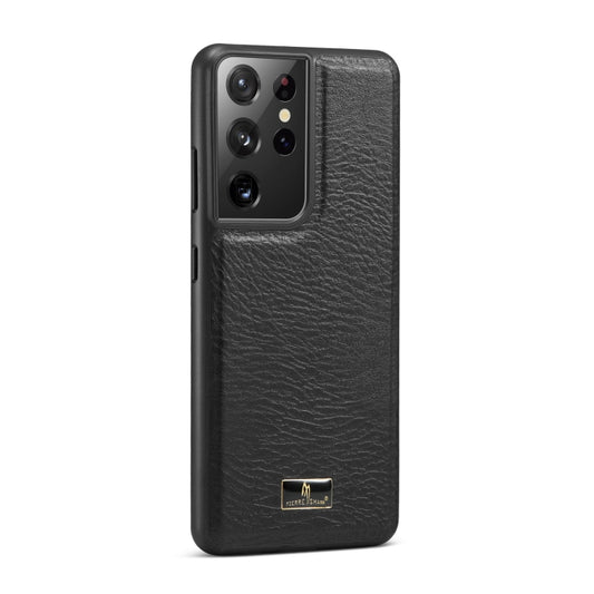 For Samsung Galaxy S21 Ultra 5G Fierre Shann Leather Texture Phone Back Cover Case(Cowhide Black) - Galaxy S21 Ultra 5G Cases by FIERRE SHANN | Online Shopping UK | buy2fix