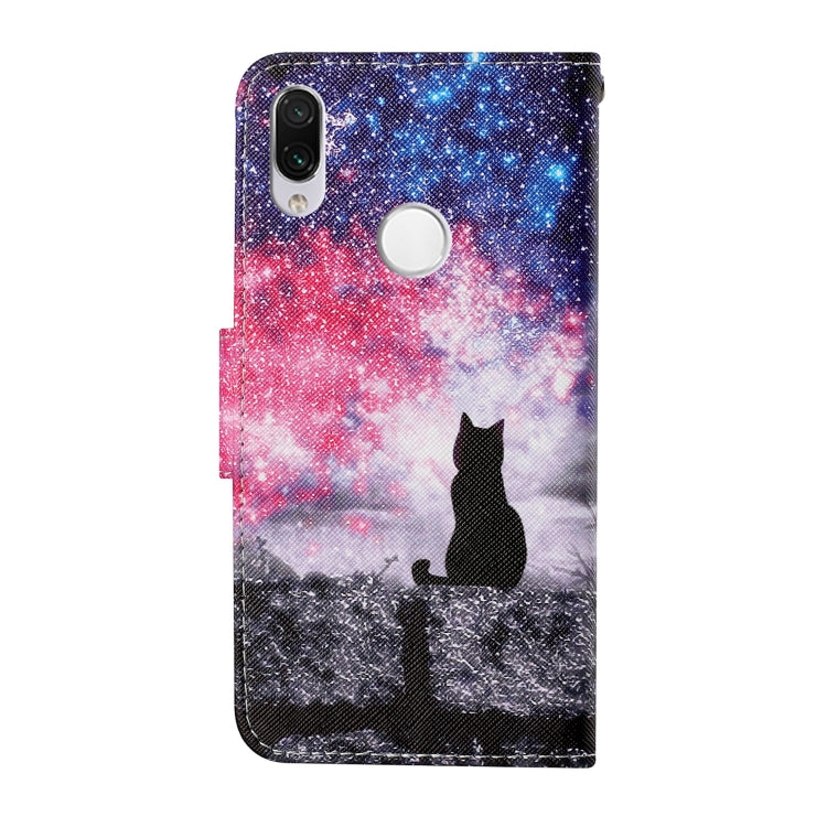 For Xiaomi Redmi Note 7 / 7 Pro Colored Drawing Pattern Horizontal Flip Leather Case with Holder & Card Slots & Wallet & Lanyard(Starry Cat) - Xiaomi Cases by buy2fix | Online Shopping UK | buy2fix