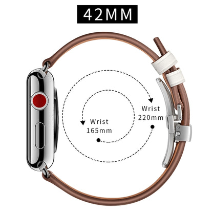 Genuine Leather + Butterfly Silver Buckle Watch Band For Apple Watch Series 7 45mm / 6 & SE & 5 & 4 44mm / 3 & 2 & 1 42mm(White) by buy2fix