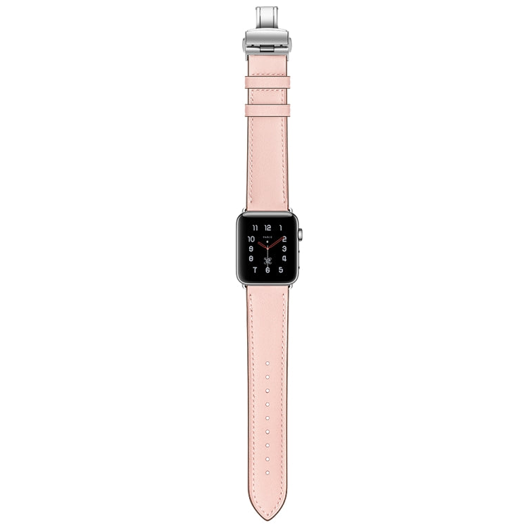 Genuine Leather + Butterfly Silver Buckle Watch Band For Apple Watch Series 7 45mm / 6 & SE & 5 & 4 44mm / 3 & 2 & 1 42mm(Pink) by buy2fix