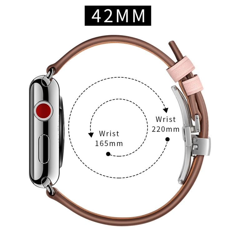 Genuine Leather + Butterfly Silver Buckle Watch Band For Apple Watch Series 7 45mm / 6 & SE & 5 & 4 44mm / 3 & 2 & 1 42mm(Pink) by buy2fix