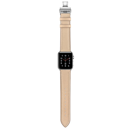 Genuine Leather + Butterfly Silver Buckle Watch Band For Apple Watch Series 7 45mm / 6 & SE & 5 & 4 44mm / 3 & 2 & 1 42mm(Apricot) by buy2fix