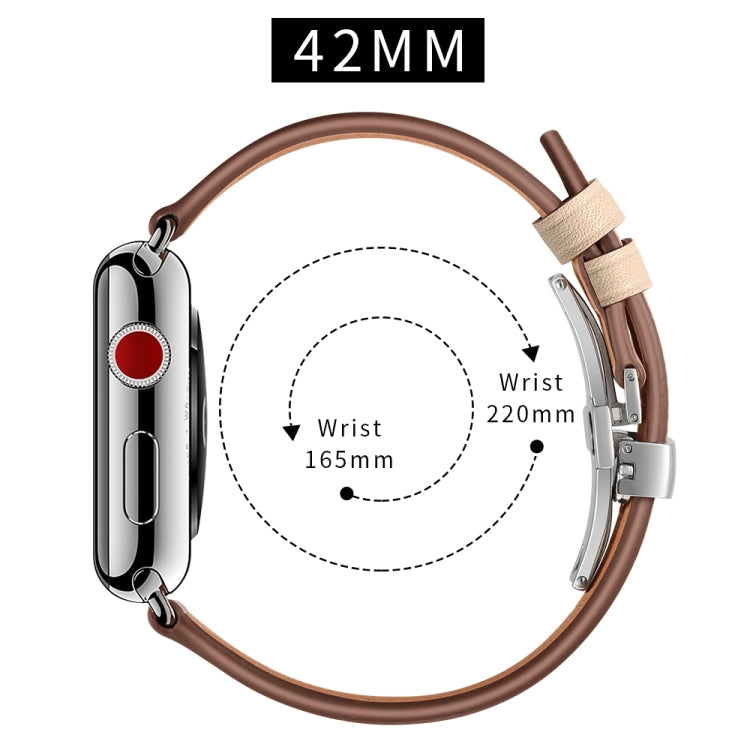 Genuine Leather + Butterfly Silver Buckle Watch Band For Apple Watch Series 7 45mm / 6 & SE & 5 & 4 44mm / 3 & 2 & 1 42mm(Apricot) by buy2fix