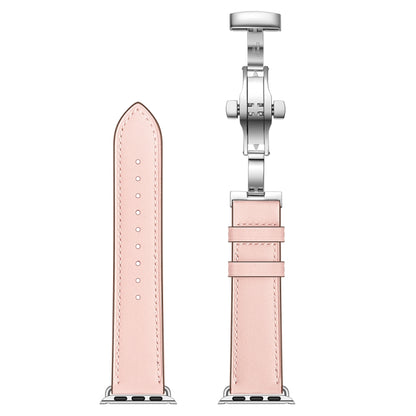 Genuine Leather + Butterfly Silver Buckle Watch Band For Apple Watch Series 7 41mm / 6 & SE & 5 & 4 40mm / 3 & 2 & 1 38mm(Pink) by buy2fix