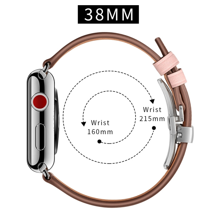 Genuine Leather + Butterfly Silver Buckle Watch Band For Apple Watch Series 7 41mm / 6 & SE & 5 & 4 40mm / 3 & 2 & 1 38mm(Pink) by buy2fix