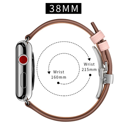 Genuine Leather + Butterfly Silver Buckle Watch Band For Apple Watch Series 7 41mm / 6 & SE & 5 & 4 40mm / 3 & 2 & 1 38mm(Pink) by buy2fix