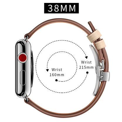 Genuine Leather + Butterfly Silver Buckle Watch Band For Apple Watch Series 7 41mm / 6 & SE & 5 & 4 40mm / 3 & 2 & 1 38mm(Apricot) by buy2fix
