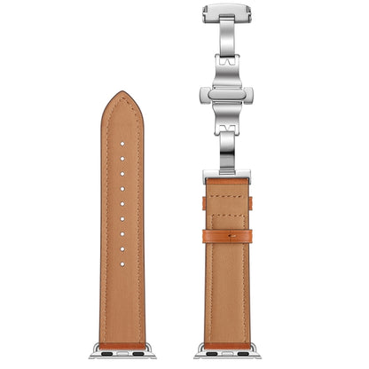 Genuine Leather + Butterfly Silver Buckle Watch Band For Apple Watch Series 7 41mm / 6 & SE & 5 & 4 40mm / 3 & 2 & 1 38mm(Brown) by buy2fix