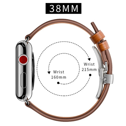 Genuine Leather + Butterfly Silver Buckle Watch Band For Apple Watch Series 7 41mm / 6 & SE & 5 & 4 40mm / 3 & 2 & 1 38mm(Brown) by buy2fix