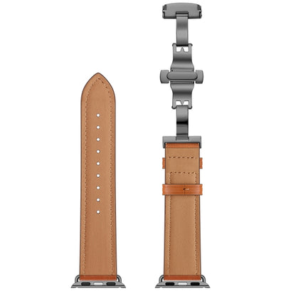 Genuine Leather + Butterfly Black Buckle Watch Band For Apple Watch Series 7 45mm / 6 & SE & 5 & 4 44mm / 3 & 2 & 1 42mm(Brown) by buy2fix