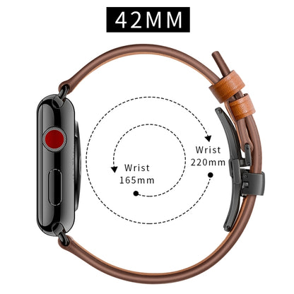 Genuine Leather + Butterfly Black Buckle Watch Band For Apple Watch Series 7 45mm / 6 & SE & 5 & 4 44mm / 3 & 2 & 1 42mm(Brown) by buy2fix