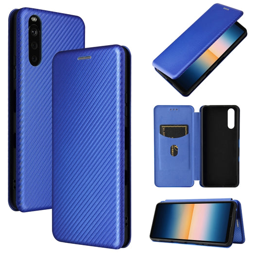 For Sony Xperia 10 III Carbon Fiber Texture Horizontal Flip TPU + PC + PU Leather Case with Card Slot(Blue) by buy2fix