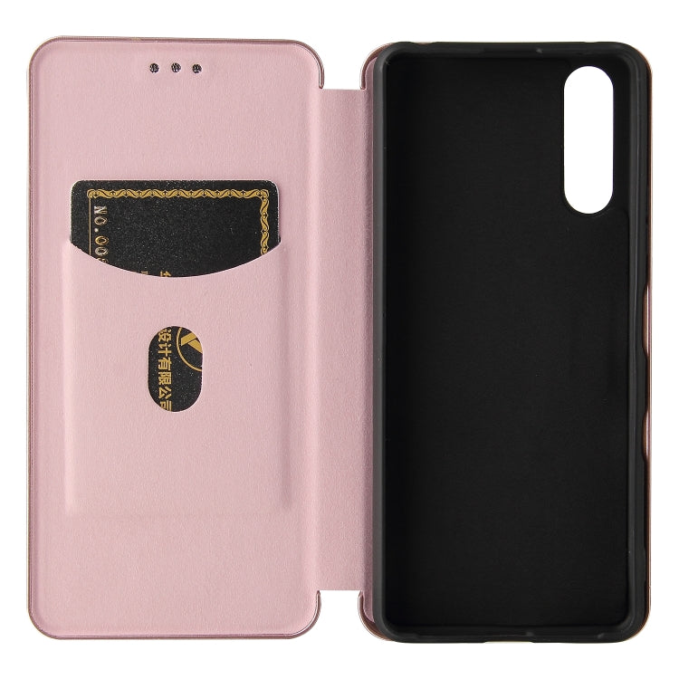 For Sony Xperia 10 III Carbon Fiber Texture Horizontal Flip TPU + PC + PU Leather Case with Card Slot(Pink) by buy2fix