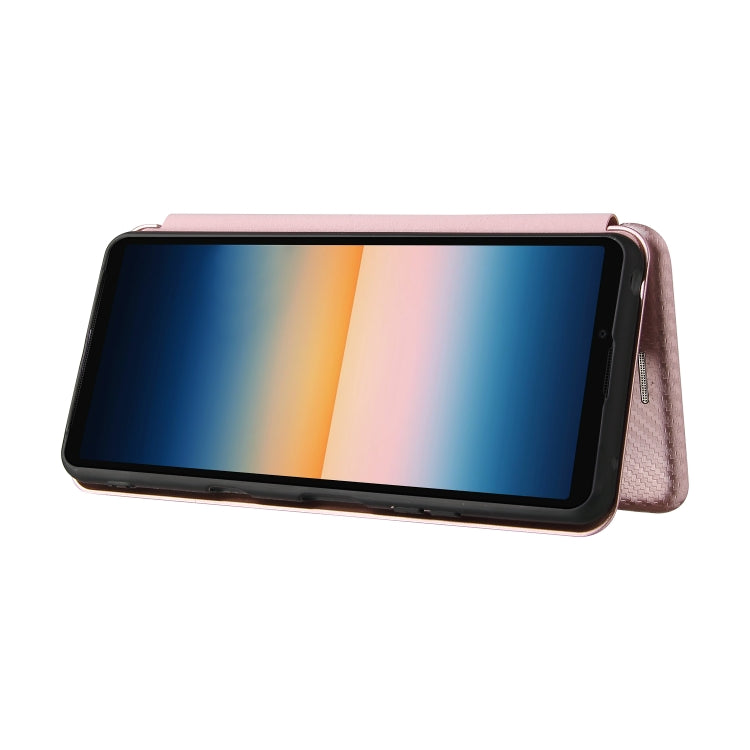For Sony Xperia 10 III Carbon Fiber Texture Horizontal Flip TPU + PC + PU Leather Case with Card Slot(Pink) by buy2fix