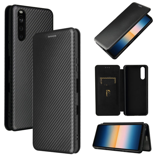 For Sony Xperia 10 III Carbon Fiber Texture Horizontal Flip TPU + PC + PU Leather Case with Card Slot(Black) - Sony Cases by buy2fix | Online Shopping UK | buy2fix