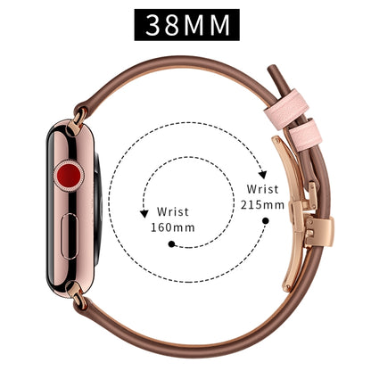 Genuine Leather + Butterfly Rose Gold Buckle Watch Band For Apple Watch Series 9&8&7 41mm / SE 3&SE 2&6&SE&5&4 40mm / 3&2&1 38mm(Pink) - Watch Bands by buy2fix | Online Shopping UK | buy2fix