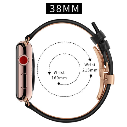 Genuine Leather + Butterfly Rose Gold Buckle Watch Band For Apple Watch Series 7 41mm / 6 & SE & 5 & 4 40mm / 3 & 2 & 1 38mm(Black) - Watch Bands by buy2fix | Online Shopping UK | buy2fix