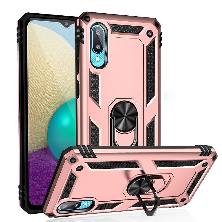 For Samsung Galaxy A02 / M02 Shockproof TPU + PC Protective Case with 360 Degree Rotating Holder(Rose Gold) by buy2fix