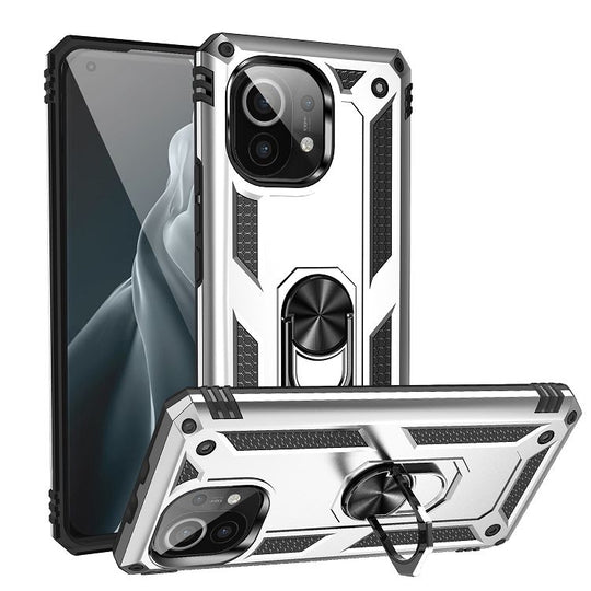 For Xiaomi Mi 11 Shockproof TPU + PC Protective Case with 360 Degree Rotating Holder(Silver)