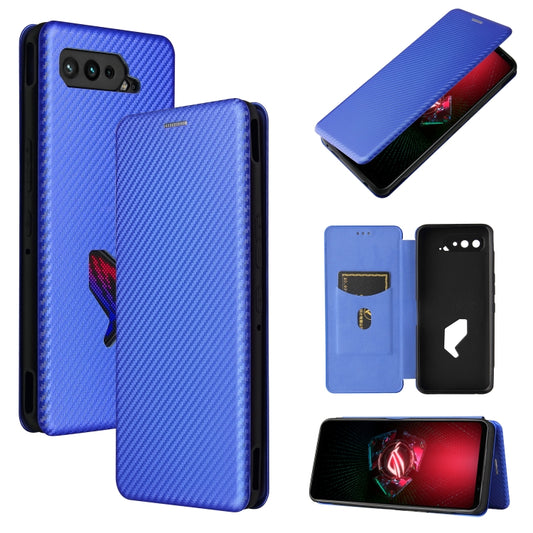 For Asus ROG Phone 5 Carbon Fiber Texture Horizontal Flip TPU + PC + PU Leather Case with Card Slot(Blue) - ASUS Cases by buy2fix | Online Shopping UK | buy2fix