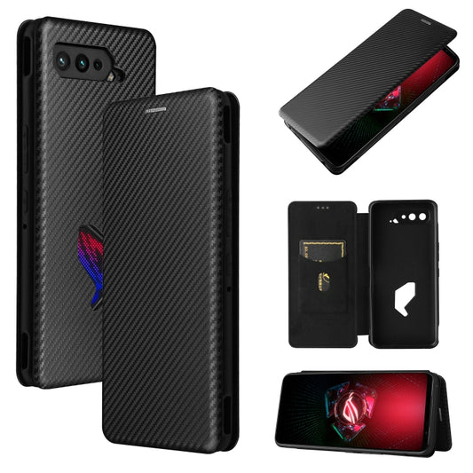For Asus ROG Phone 5 Carbon Fiber Texture Horizontal Flip TPU + PC + PU Leather Case with Card Slot(Black) - ASUS Cases by buy2fix | Online Shopping UK | buy2fix
