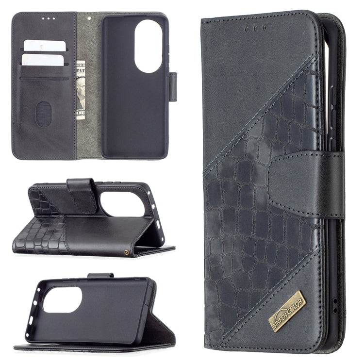 For Huawei P50 Pro Matching Color Crocodile Texture Horizontal Flip PU Leather Case with Wallet & Holder & Card Slots(Black) - Huawei Cases by buy2fix | Online Shopping UK | buy2fix