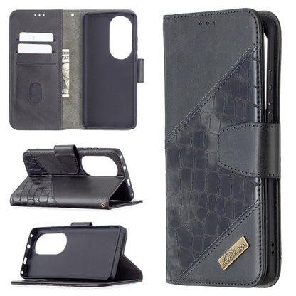 For Huawei P50 Pro Matching Color Crocodile Texture Horizontal Flip PU Leather Case with Wallet & Holder & Card Slots(Black) - Huawei Cases by buy2fix | Online Shopping UK | buy2fix
