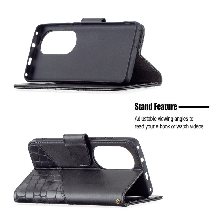 For Huawei P50 Pro Matching Color Crocodile Texture Horizontal Flip PU Leather Case with Wallet & Holder & Card Slots(Black) - Huawei Cases by buy2fix | Online Shopping UK | buy2fix