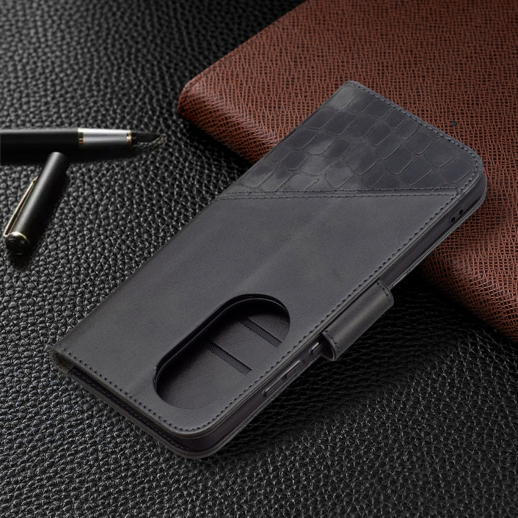 For Huawei P50 Pro Matching Color Crocodile Texture Horizontal Flip PU Leather Case with Wallet & Holder & Card Slots(Black) - Huawei Cases by buy2fix | Online Shopping UK | buy2fix