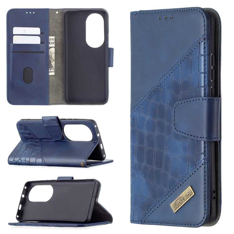 For Huawei P50 Pro Matching Color Crocodile Texture Horizontal Flip PU Leather Case with Wallet & Holder & Card Slots(Blue) - Huawei Cases by buy2fix | Online Shopping UK | buy2fix