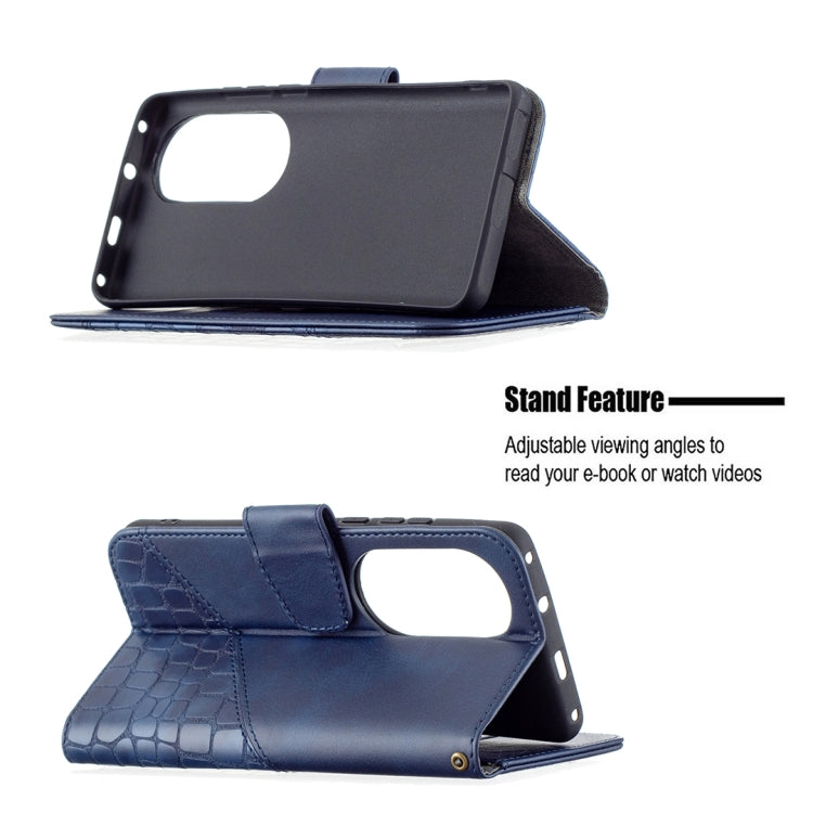 For Huawei P50 Pro Matching Color Crocodile Texture Horizontal Flip PU Leather Case with Wallet & Holder & Card Slots(Blue) - Huawei Cases by buy2fix | Online Shopping UK | buy2fix