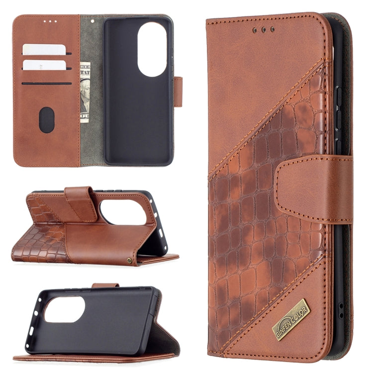 For Huawei P50 Pro Matching Color Crocodile Texture Horizontal Flip PU Leather Case with Wallet & Holder & Card Slots(Brown) - Huawei Cases by buy2fix | Online Shopping UK | buy2fix