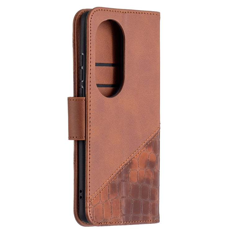 For Huawei P50 Pro Matching Color Crocodile Texture Horizontal Flip PU Leather Case with Wallet & Holder & Card Slots(Brown) - Huawei Cases by buy2fix | Online Shopping UK | buy2fix