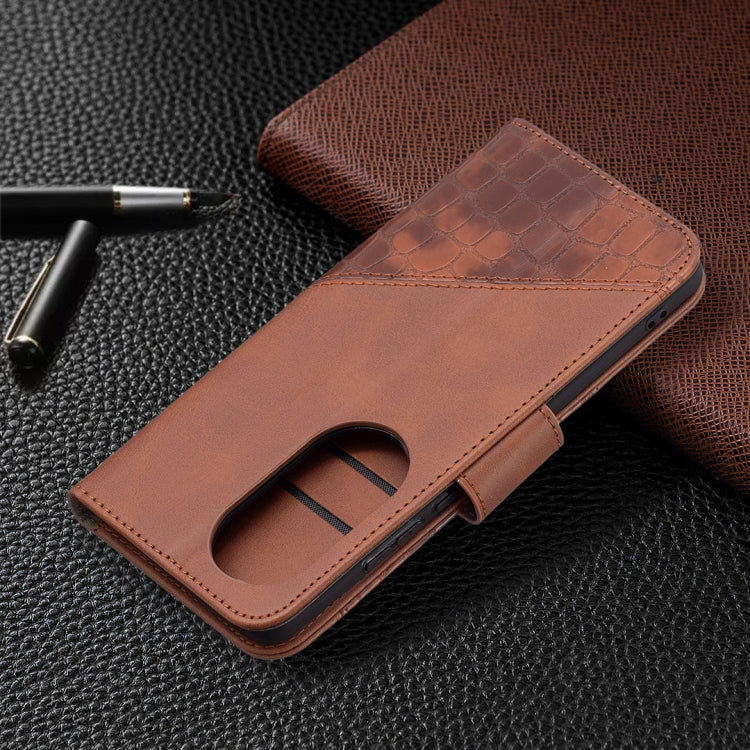 For Huawei P50 Pro Matching Color Crocodile Texture Horizontal Flip PU Leather Case with Wallet & Holder & Card Slots(Brown) - Huawei Cases by buy2fix | Online Shopping UK | buy2fix