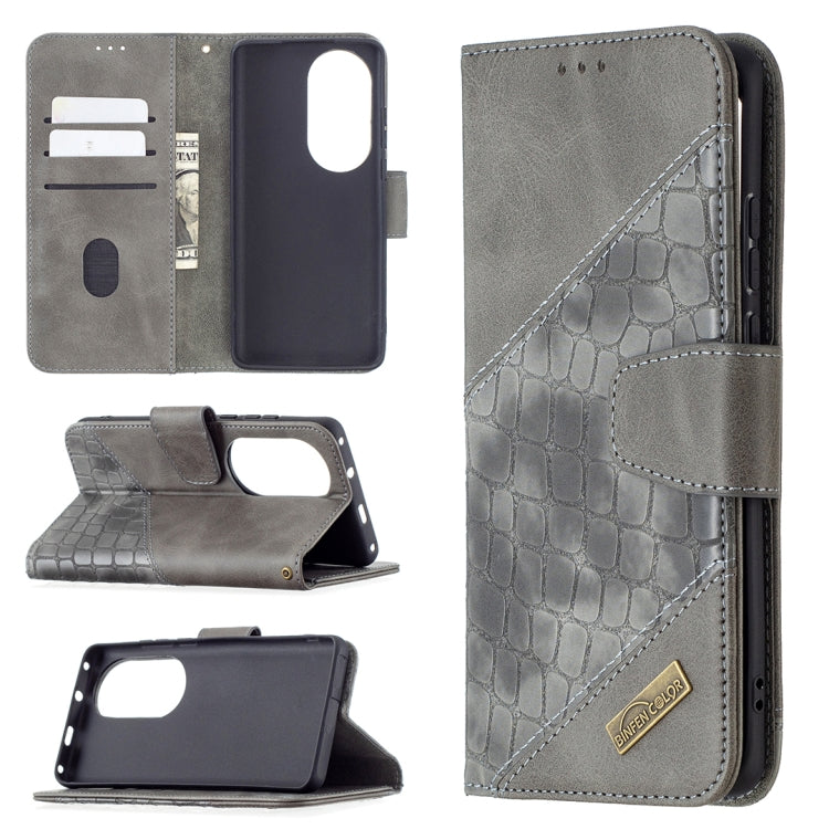 For Huawei P50 Pro Matching Color Crocodile Texture Horizontal Flip PU Leather Case with Wallet & Holder & Card Slots(Grey) - Huawei Cases by buy2fix | Online Shopping UK | buy2fix