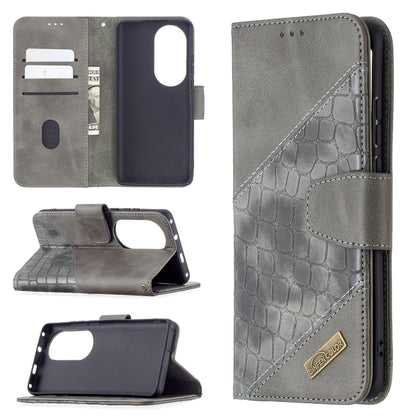 For Huawei P50 Pro Matching Color Crocodile Texture Horizontal Flip PU Leather Case with Wallet & Holder & Card Slots(Grey) - Huawei Cases by buy2fix | Online Shopping UK | buy2fix